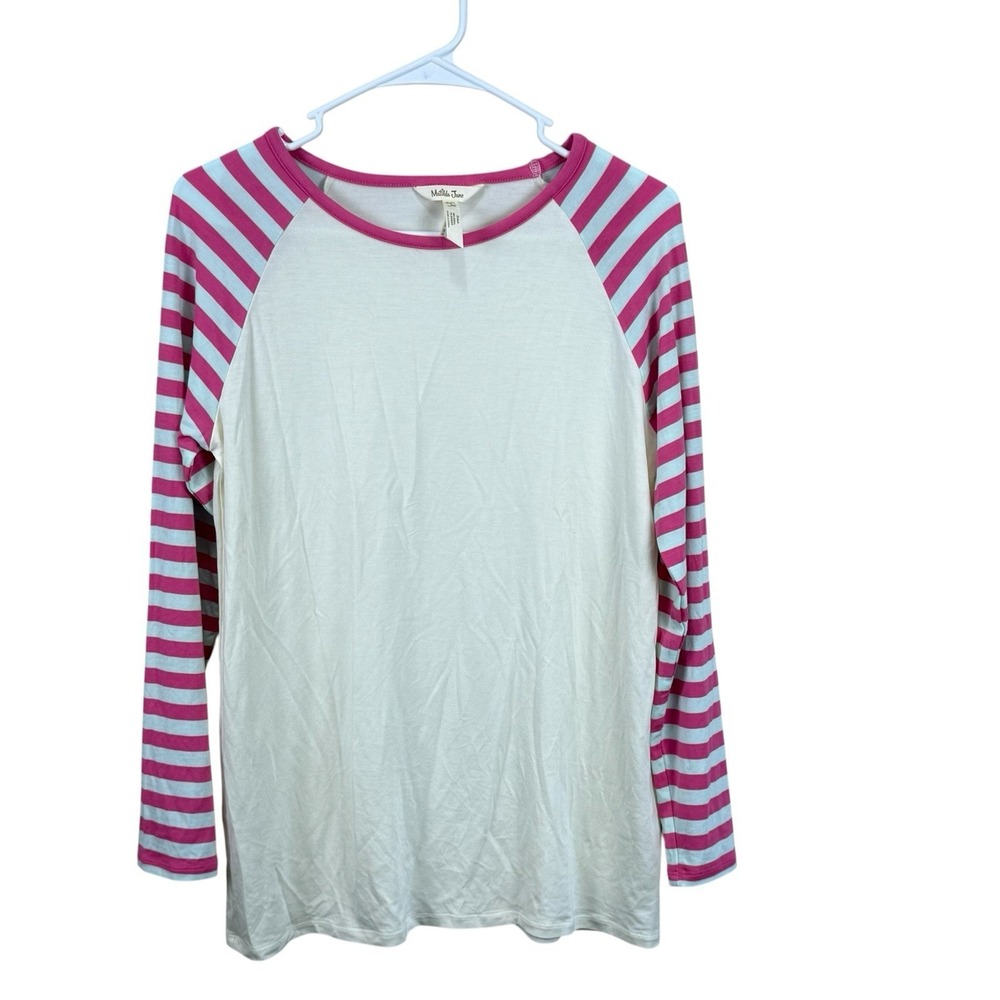 Matilda Jane Womens Pink Blue Striped Long Sleeve Raglan Pullover T-Shirt Small